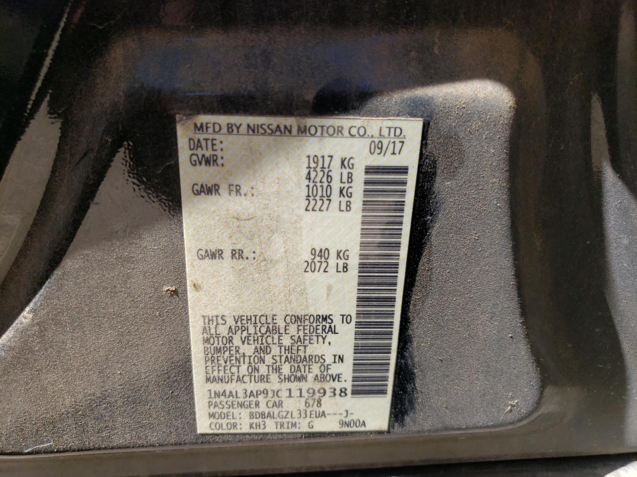 Photo 10 from auction – 2018 NISSAN ALTIMA 2.5 with VIN 1N4AL3AP9JC119938