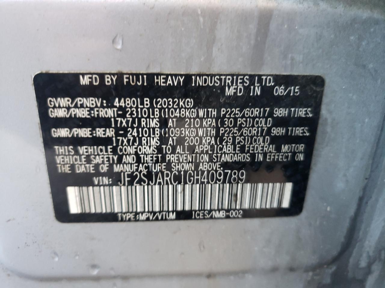Photo 10 from auction – 2016 SUBARU FORESTER 2 with VIN JF2SJARC1GH409789