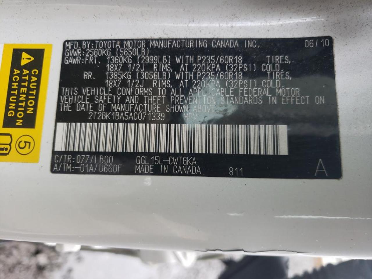 Photo 10 from auction – 2010 LEXUS RX 350 with VIN 2T2BK1BA5AC071339