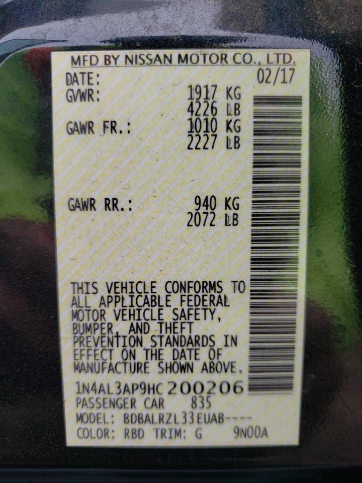 Photo 10 from auction – 2017 NISSAN ALTIMA 2.5 with VIN 1N4AL3AP9HC200206