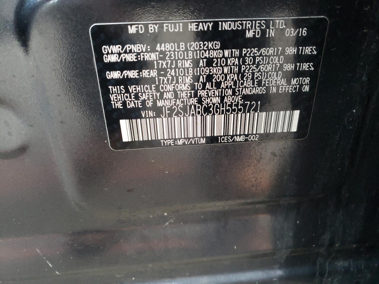 Photo 10 from auction – 2016 SUBARU FORESTER 2 with VIN JF2SJABC3GH555721