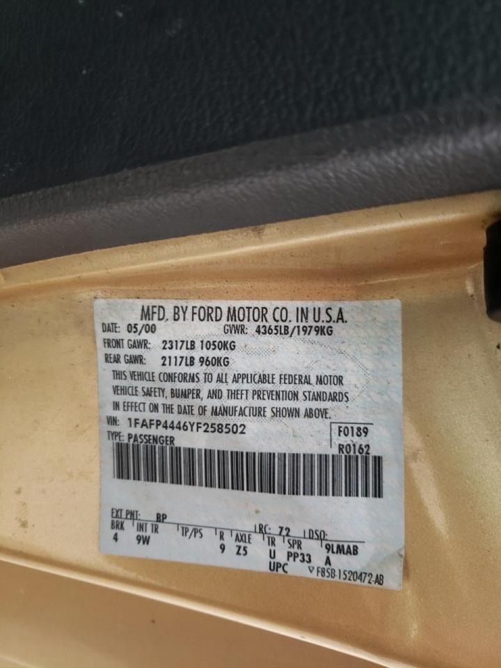 Photo 10 from auction – 2000 FORD MUSTANG with VIN 1FAFP4446YF258502