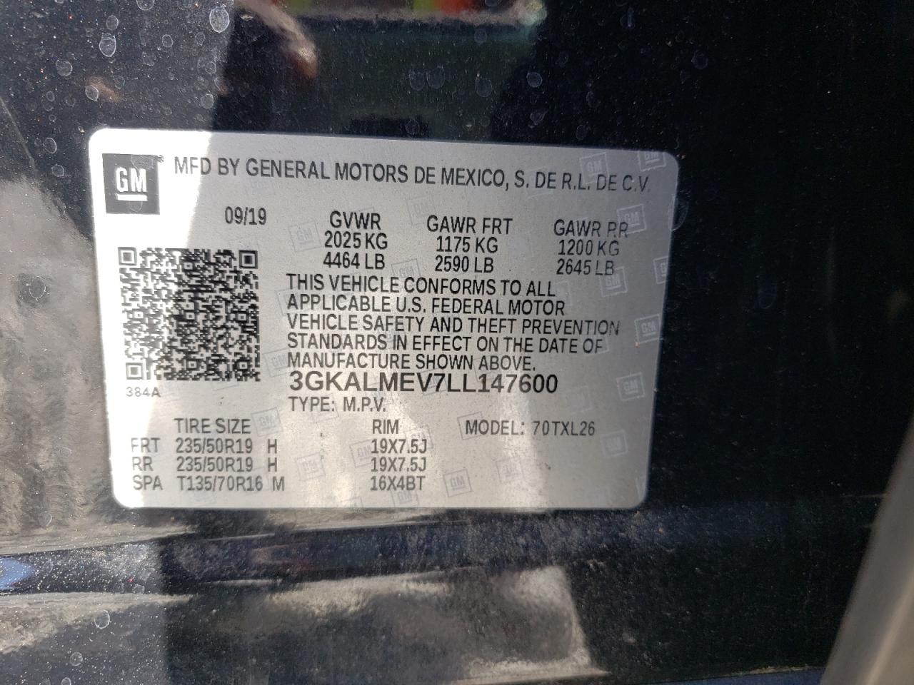 Photo 10 from auction – 2020 GMC TERRAIN SL with VIN 3GKALMEV7LL147600