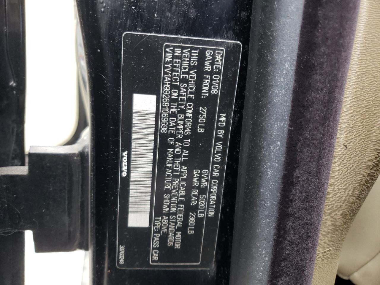 Photo 10 from auction – 2008 VOLVO S80 T6 TUR with VIN YV1AH992681069698
