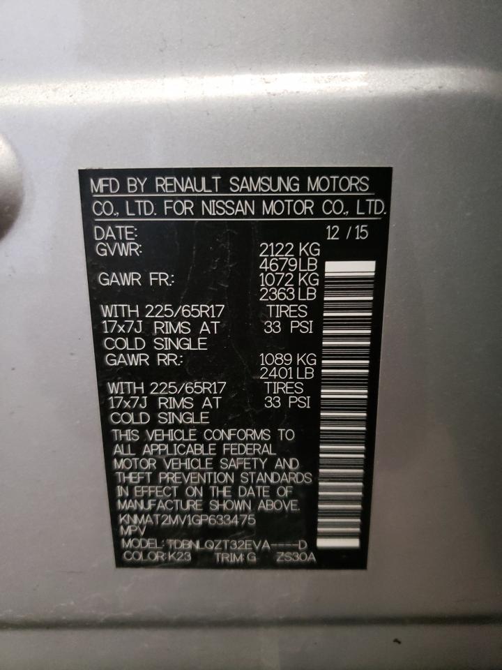 Photo 10 from auction – 2016 NISSAN ROGUE S with VIN KNMAT2MV1GP633475