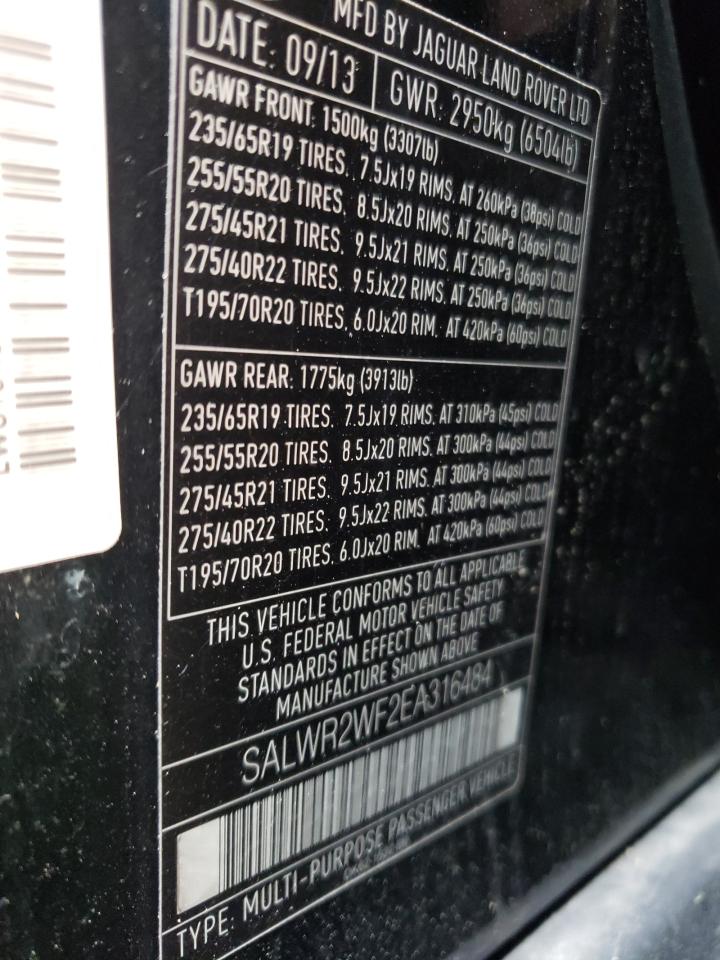 Photo 10 from auction – 2014 LAND ROVER RANGE ROVE with VIN SALWR2WF2EA316484