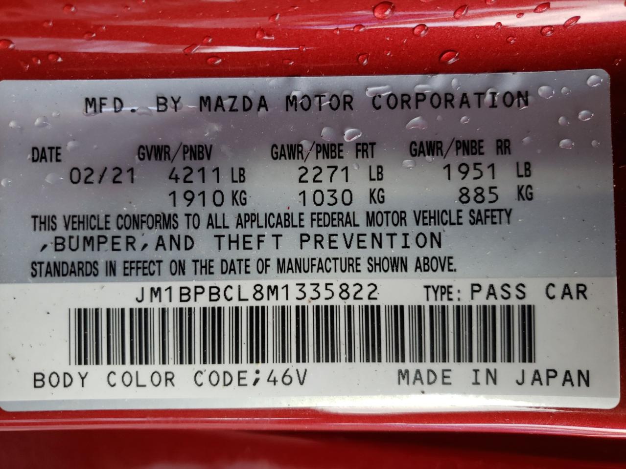 Photo 10 from auction – 2021 MAZDA 3 PREFERRE with VIN JM1BPBCL8M1335822