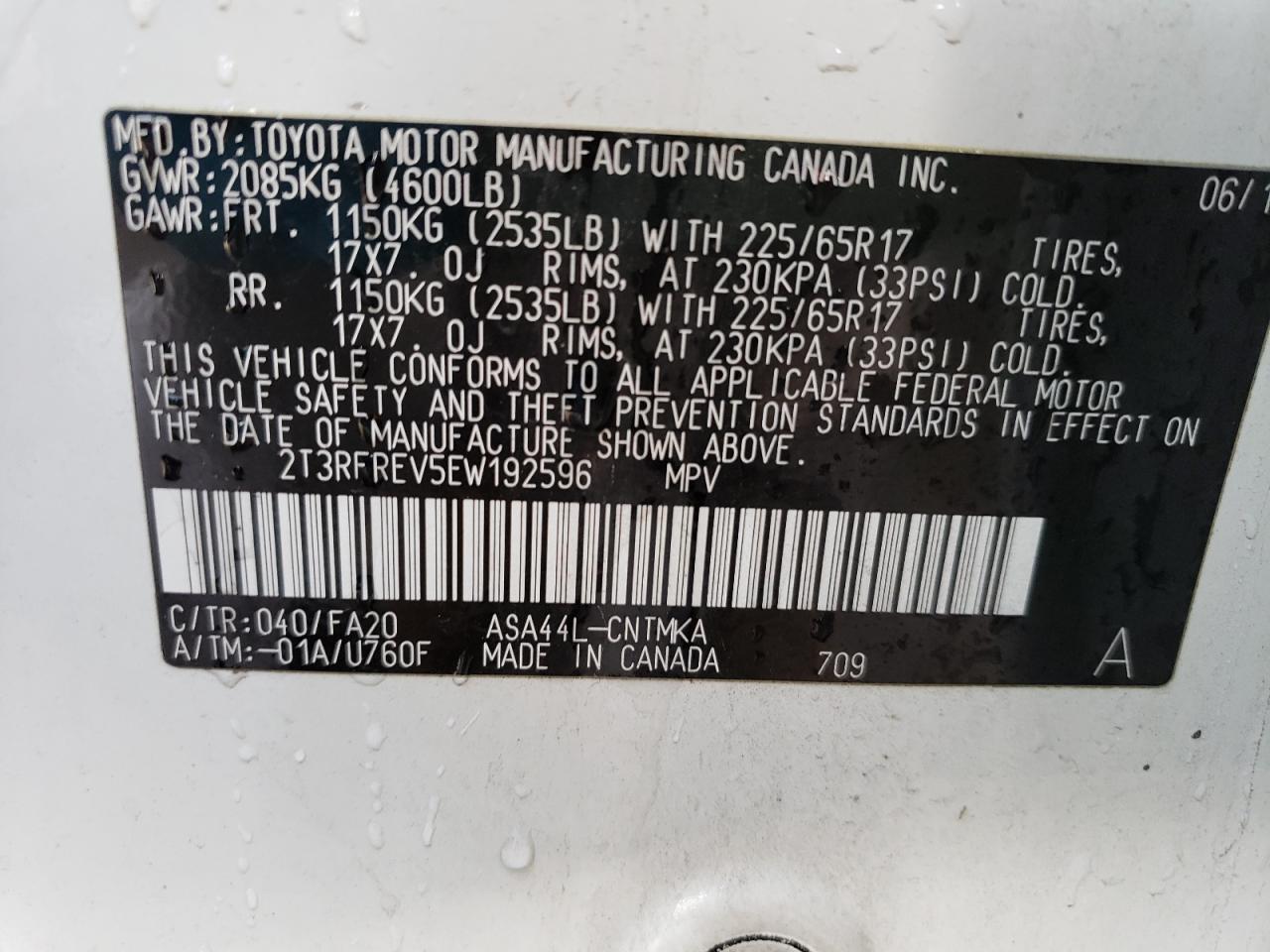 Photo 10 from auction – 2014 TOYOTA RAV4 XLE with VIN 2T3RFREV5EW192596