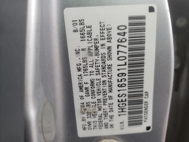 Photo 10 from auction – 2001 HONDA CIVIC LX with VIN 1HGES16591L077640