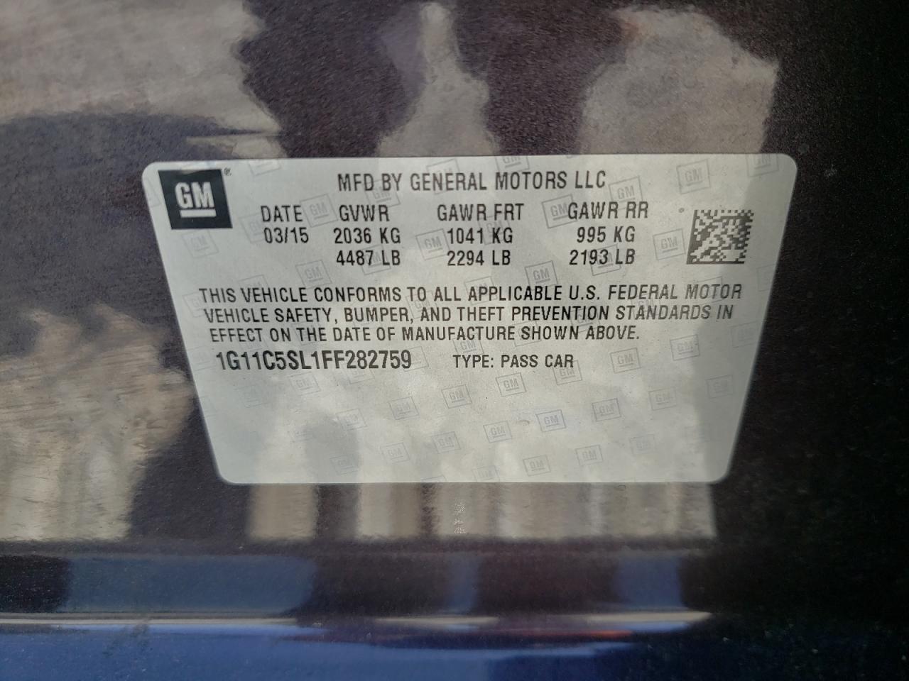 Photo 10 from auction – 2015 CHEVROLET MALIBU 1LT with VIN 1G11C5SL1FF282759