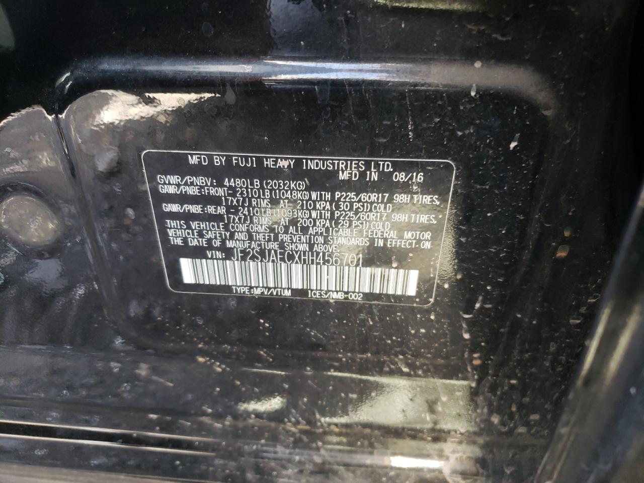 Photo 10 from auction – 2017 SUBARU FORESTER with VIN JF2SJAECXHH456701
