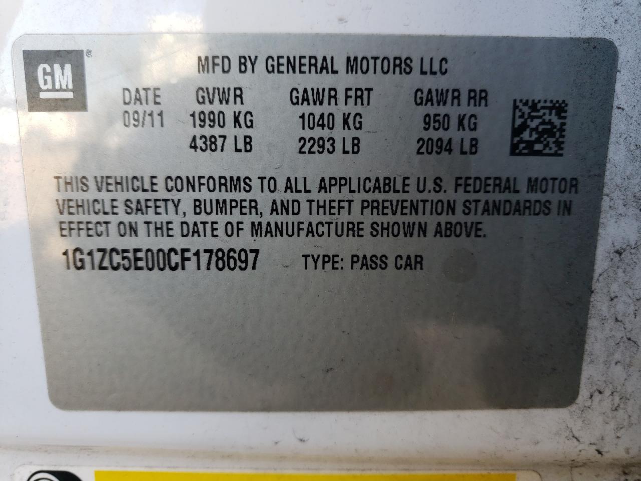 Photo 10 from auction – 2012 CHEVROLET MALIBU 1LT with VIN 1G1ZC5E00CF178697
