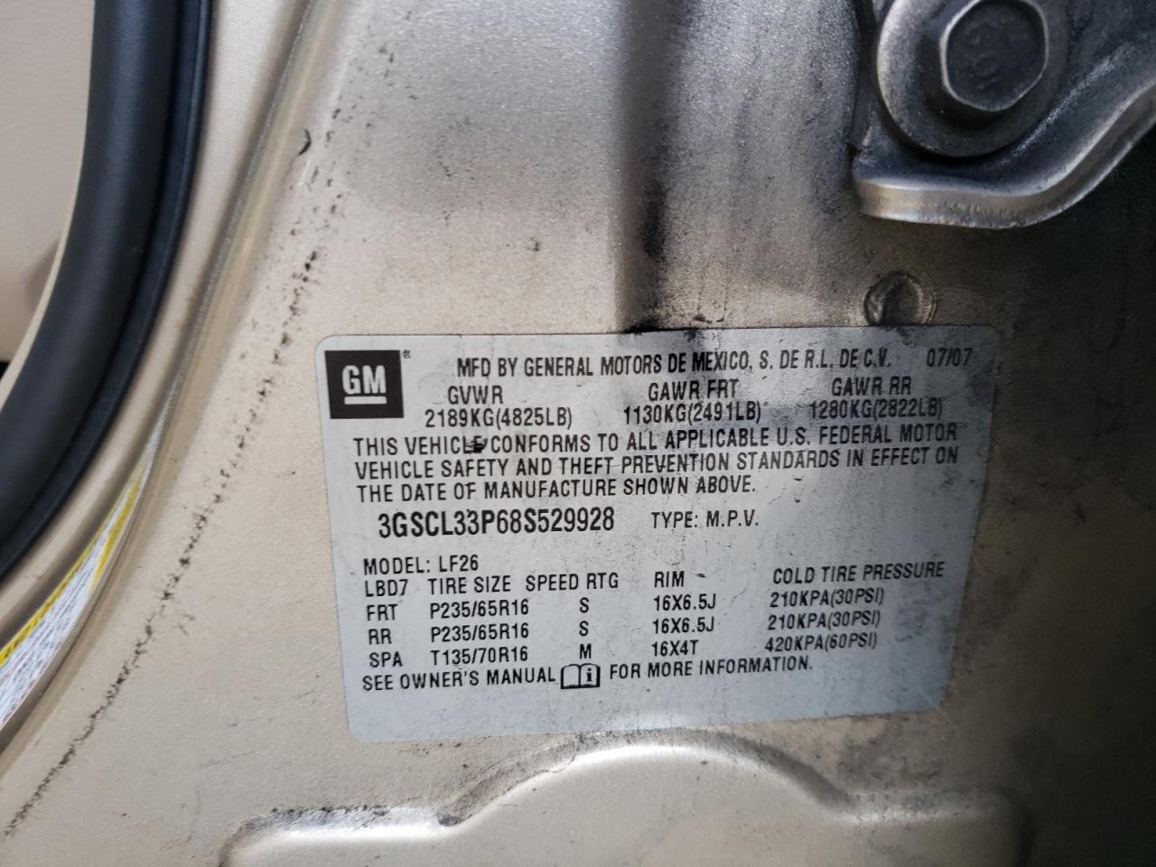 Photo 10 from auction – 2008 SATURN VUE with VIN 3GSCL33P68S529928