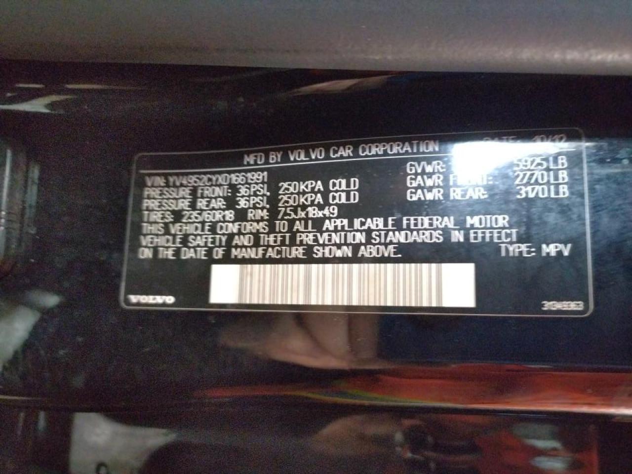 Photo 10 from auction – 2013 VOLVO XC90 3.2 with VIN YV4952CYXD1661991