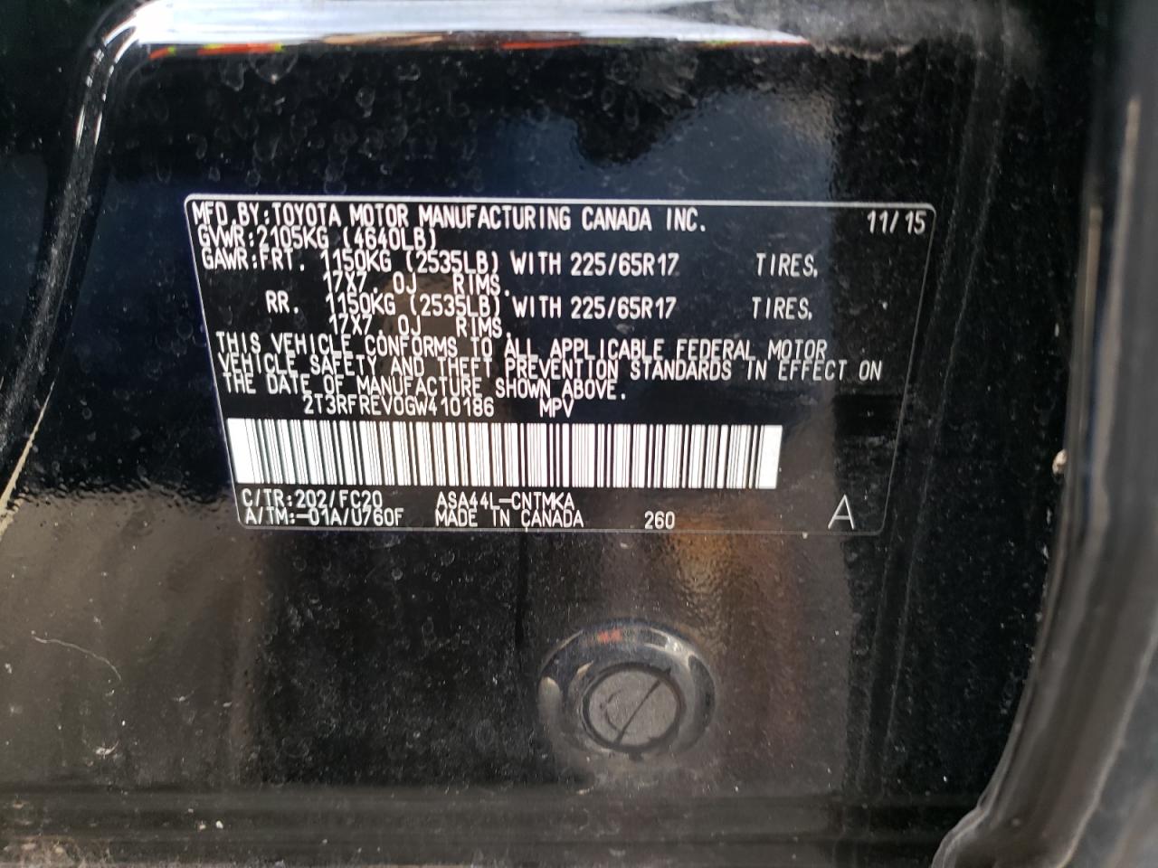 Photo 10 from auction – 2016 TOYOTA RAV4 XLE with VIN 2T3RFREV0GW410186