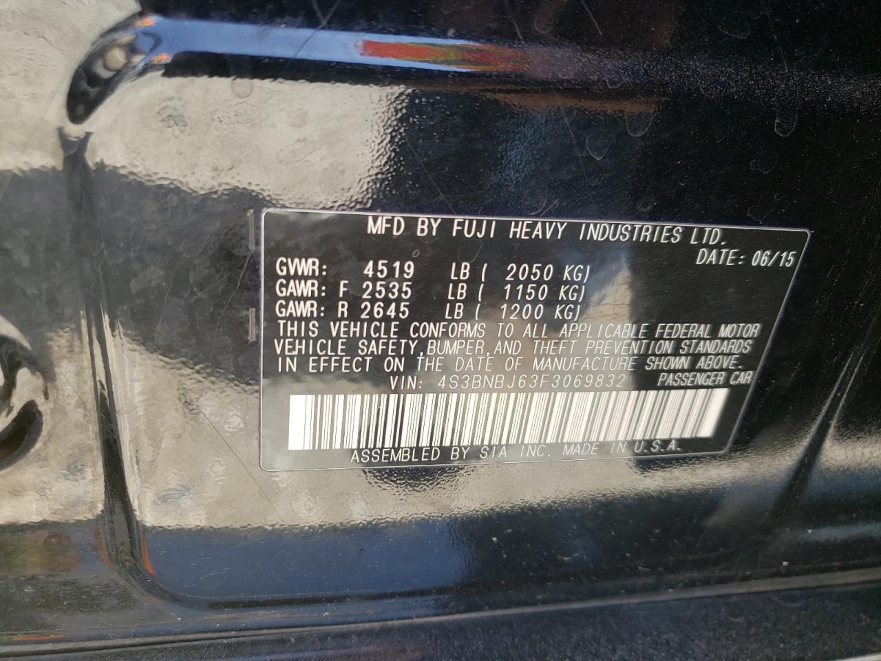Photo 10 from auction – 2015 SUBARU LEGACY 2.5 with VIN 4S3BNBJ63F3069832