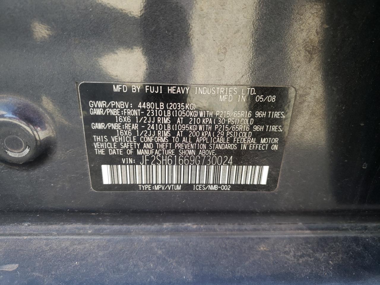 Photo 10 from auction – 2009 SUBARU FORESTER 2 with VIN JF2SH61669G730024