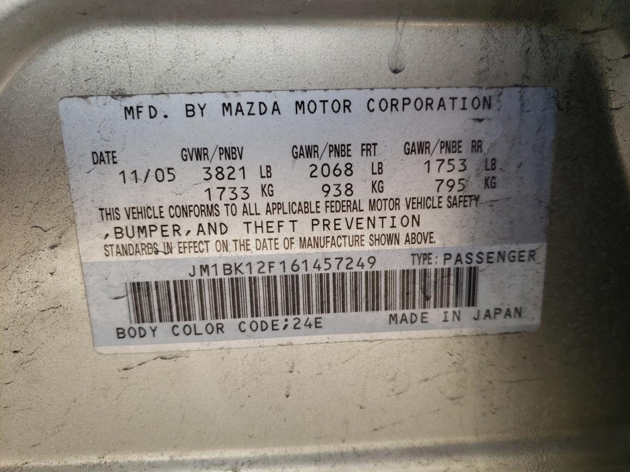 Foto 10 de la subasta – 2006 MAZDA 3 I con VIN JM1BK12F161457249