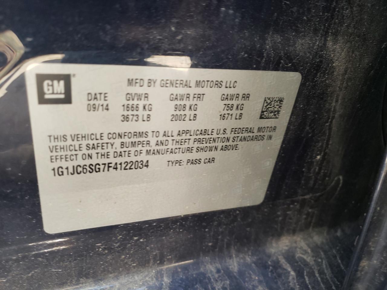 Photo 10 from auction – 2015 CHEVROLET SONIC LT with VIN 1G1JC6SG7F4122034