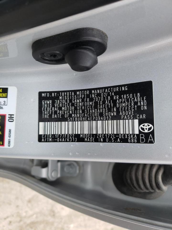 Zdjęcie 10 z aukcji – 2014 TOYOTA COROLLA L z VIN 5YFBURHE4EP094012