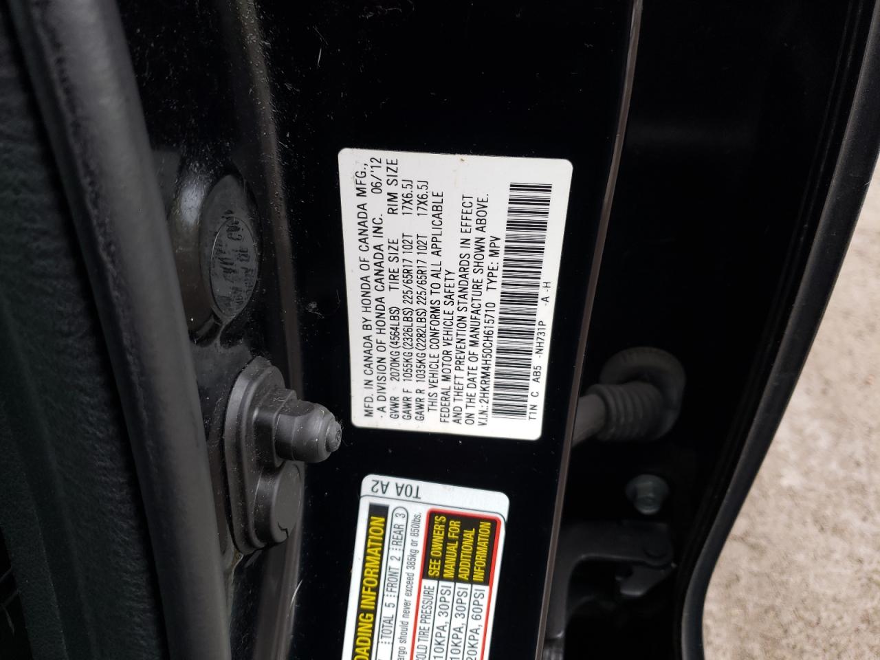Photo 10 from auction – 2012 HONDA CR-V EX with VIN 2HKRM4H50CH615710