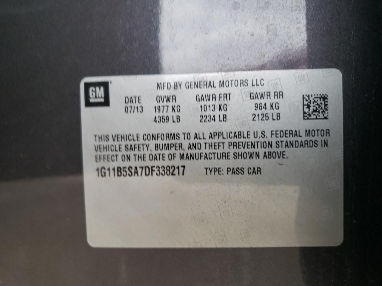 Photo 10 from auction – 2013 CHEVROLET MALIBU LS with VIN 1G11B5SA7DF338217