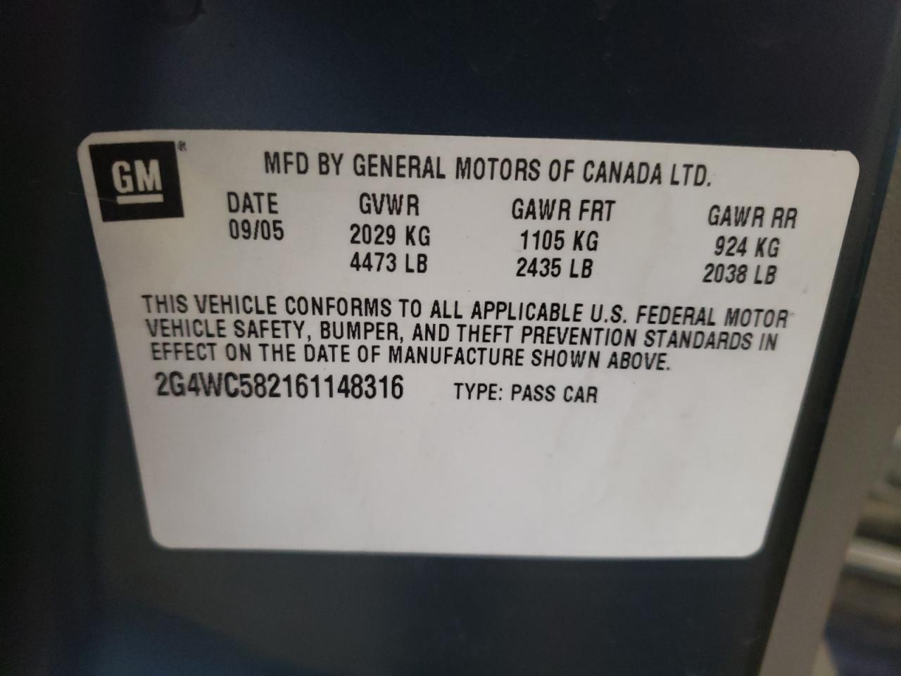 Photo 10 from auction – 2006 BUICK LACROSSE C with VIN 2G4WC582161148316