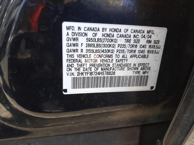 Photo 10 from auction – 2004 HONDA PILOT EXL with VIN 2HKYF18724H578828
