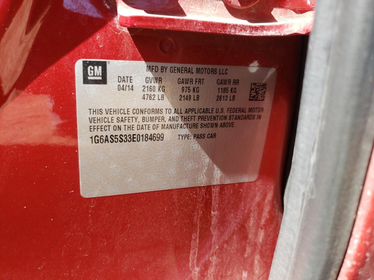 Photo 11 from auction – 2014 CADILLAC CTS PERFOR with VIN 1G6AS5S33E0184699