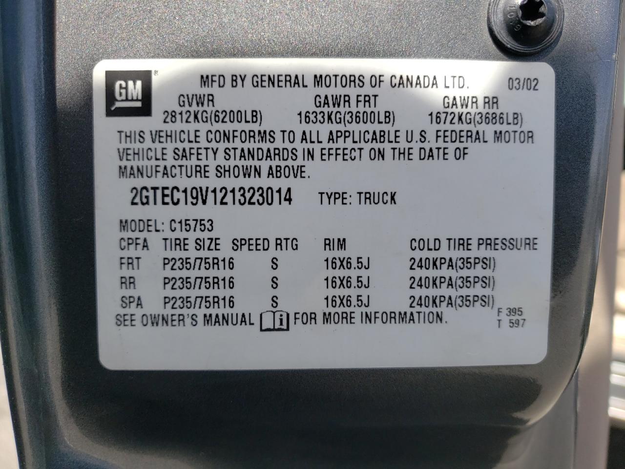 Photo 10 from auction – 2002 GMC NEW SIERRA with VIN 2GTEC19V121323014