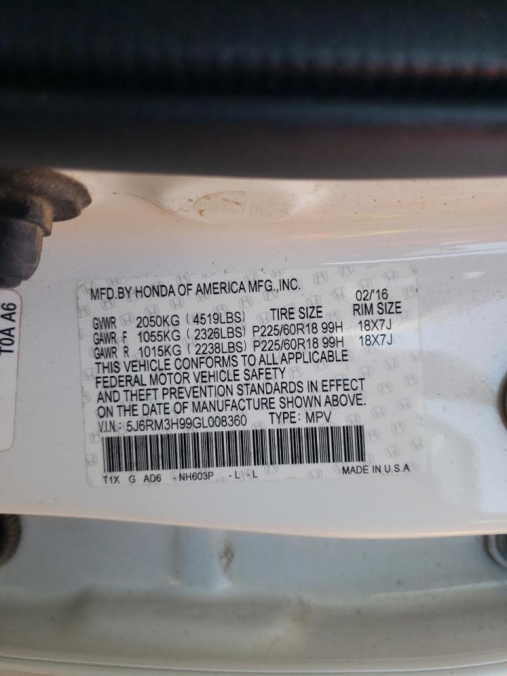 Photo 10 from auction – 2016 HONDA CR-V TOURI with VIN 5J6RM3H99GL008360
