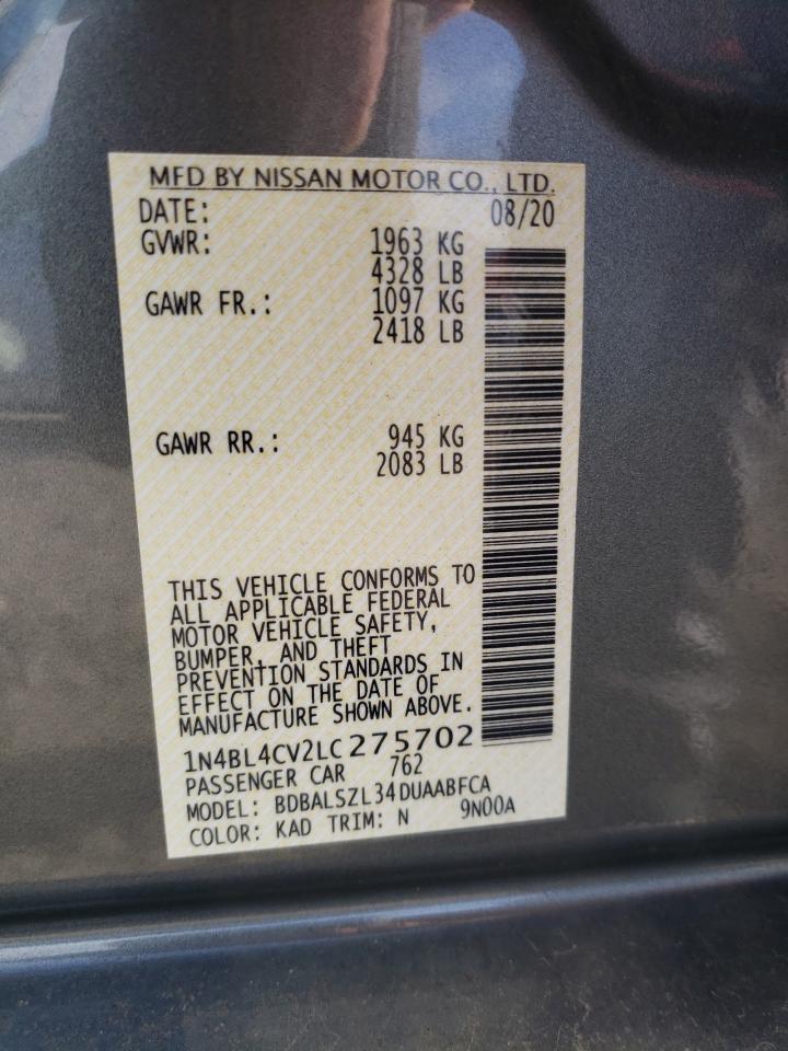 Photo 10 from auction – 2020 NISSAN ALTIMA SR with VIN 1N4BL4CV2LC275702
