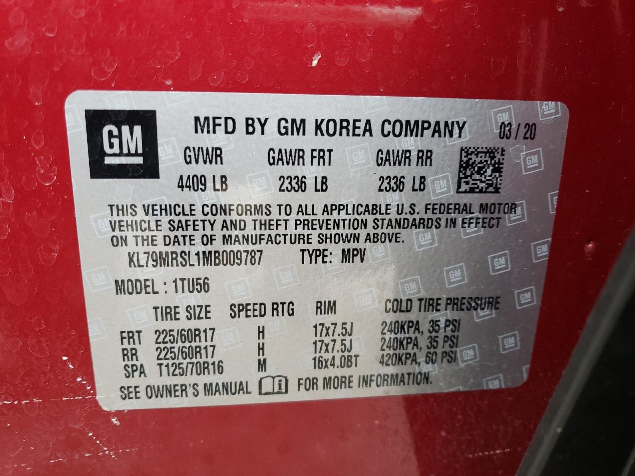 Photo 10 from auction – 2021 CHEVROLET TRAILBLAZE with VIN KL79MRSL1MB009787