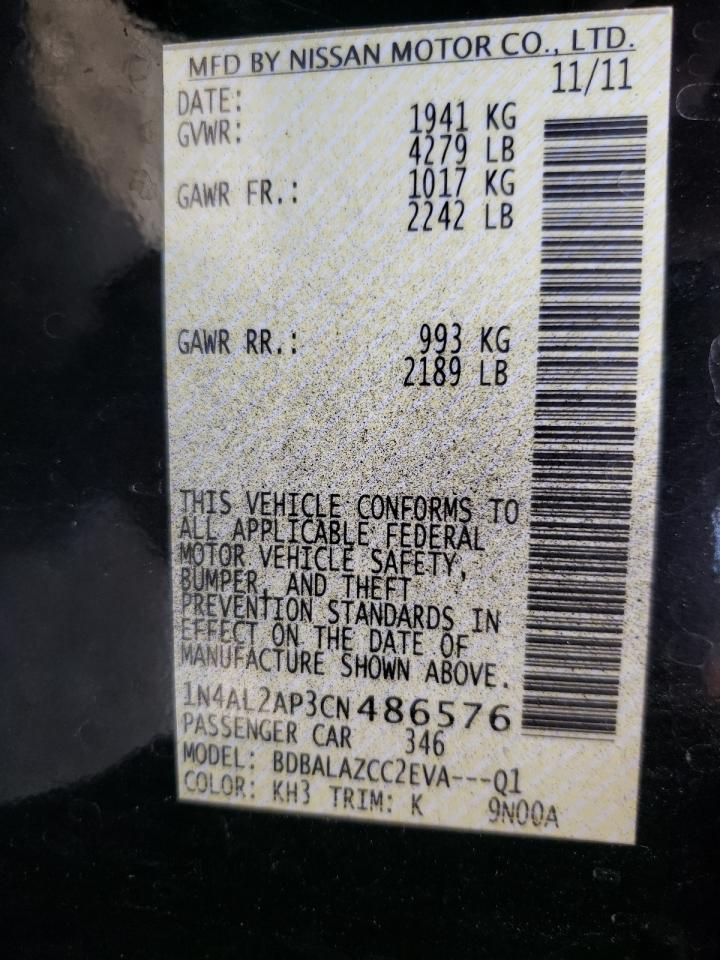 Photo 10 from auction – 2012 NISSAN ALTIMA BAS with VIN 1N4AL2AP3CN486576
