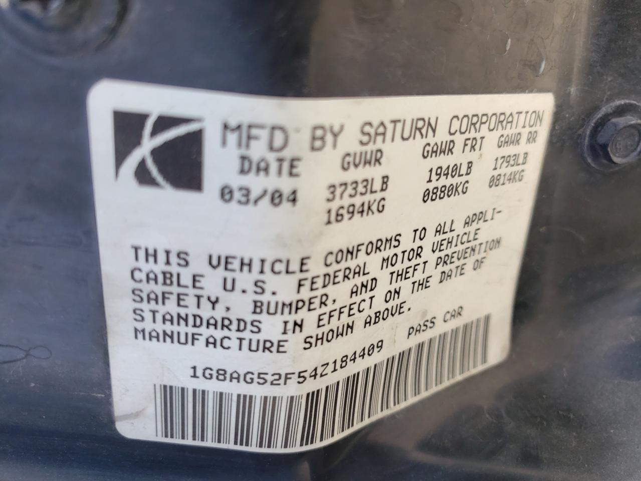 Photo 10 from auction – 2004 SATURN ION LEVEL with VIN 1G8AG52F54Z184409