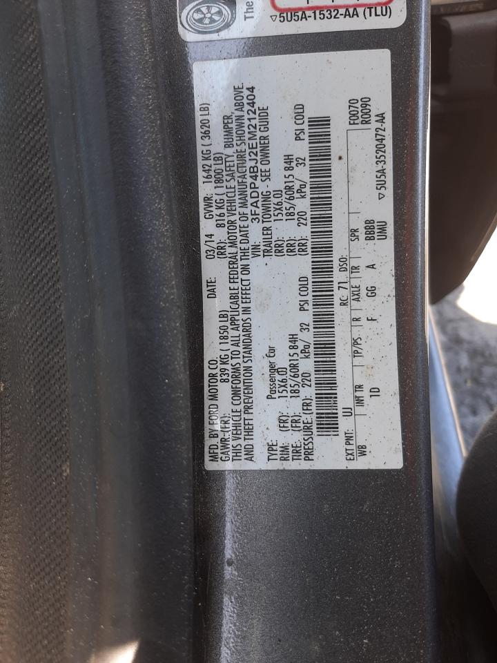 Photo 10 from auction – 2014 FORD FIESTA SE with VIN 3FADP4BJ2EM212404