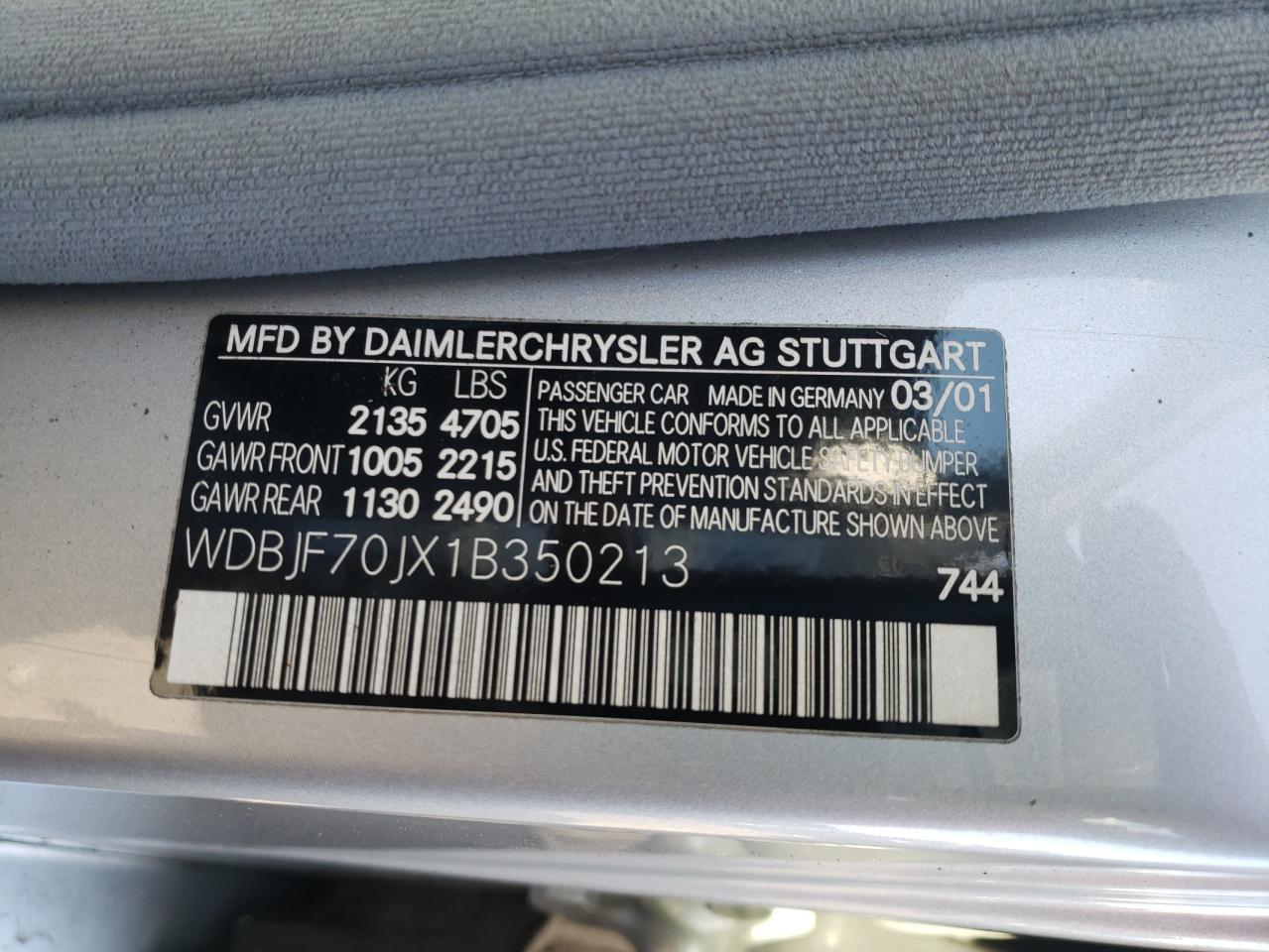 Photo 10 from auction – 2001 MERCEDES-BENZ E 430 with VIN WDBJF70JX1B350213