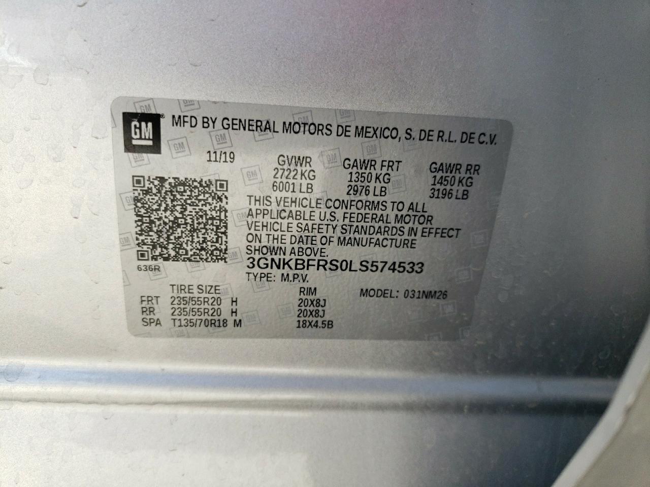 Photo 10 from auction – 2020 CHEVROLET BLAZER PRE with VIN 3GNKBFRS0LS574533