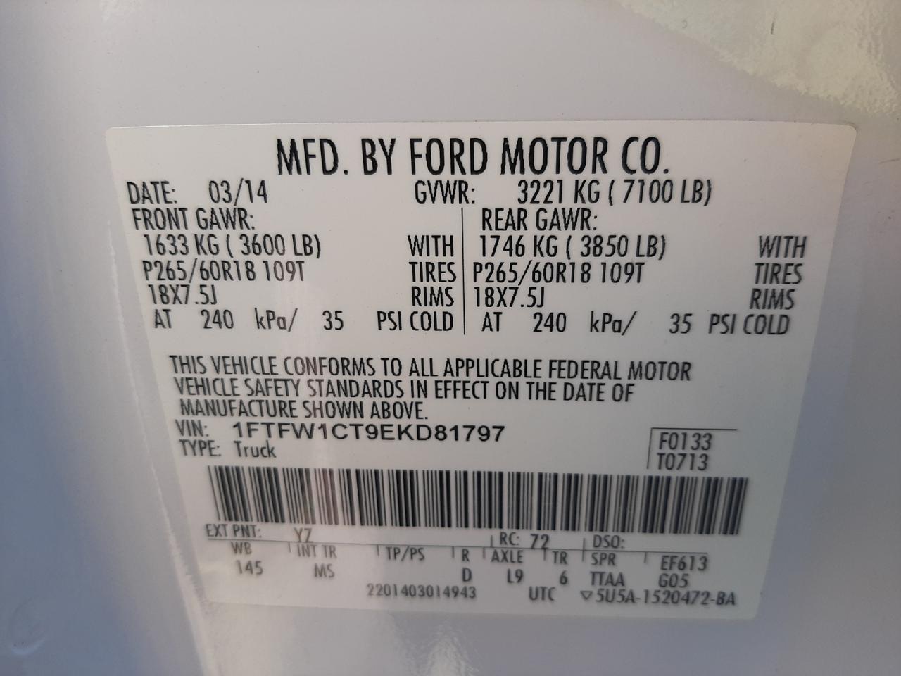 Photo 10 from auction – 2014 FORD F150 SUPER with VIN 1FTFW1CT9EKD81797