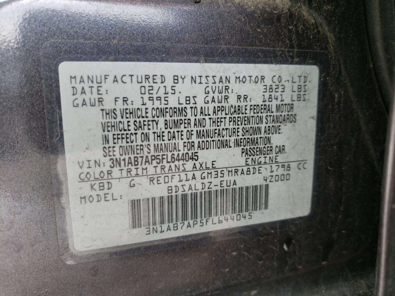 Photo 10 from auction – 2015 NISSAN SENTRA S with VIN 3N1AB7AP5FL644045