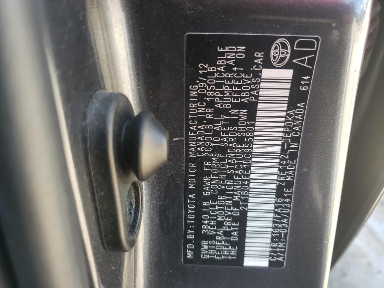 Photo 10 from auction – 2013 TOYOTA COROLLA BA with VIN 2T1BU4EE1DC955801