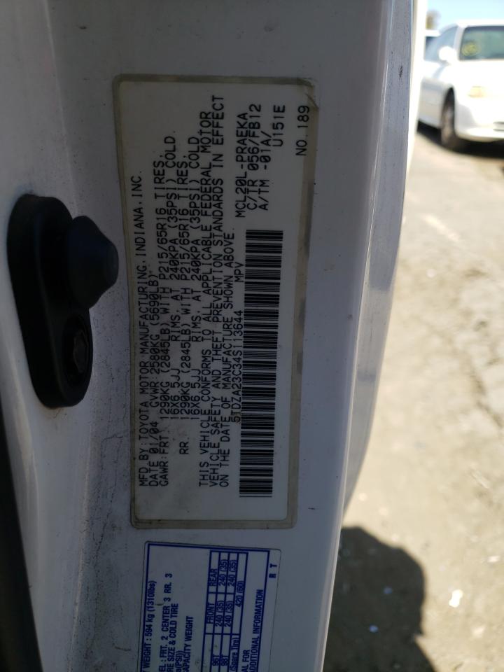 Photo 10 from auction – 2004 TOYOTA SIENNA CE with VIN 5TDZA23C34S113644
