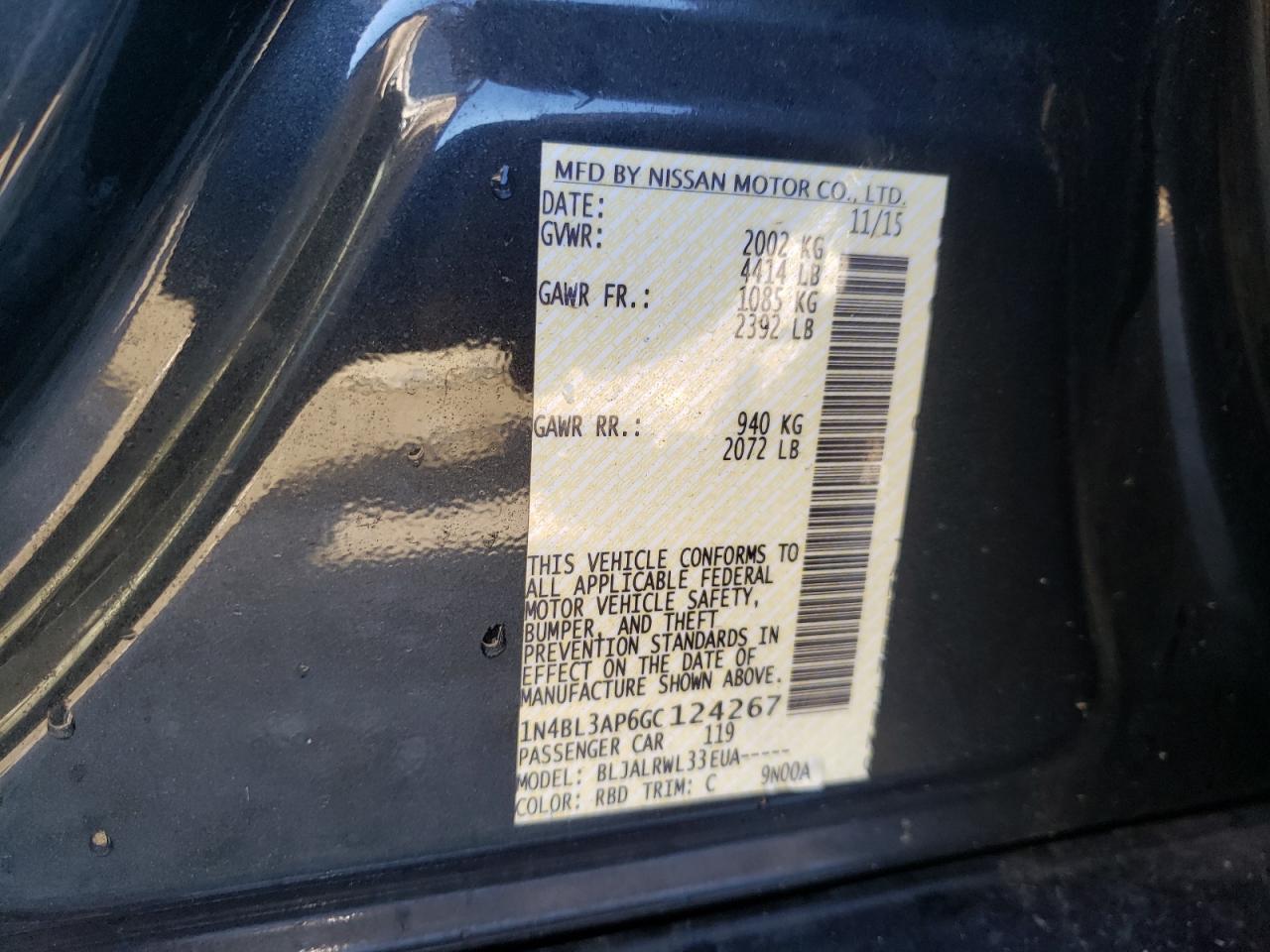 Photo 10 from auction – 2016 NISSAN ALTIMA 3.5 with VIN 1N4BL3AP6GC124267