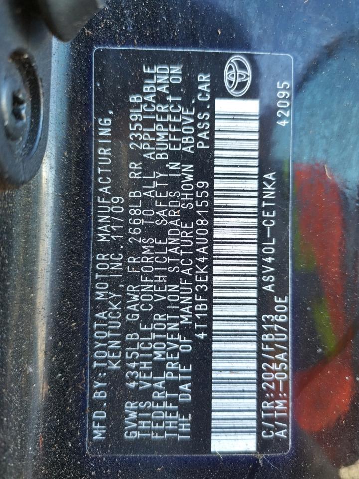Photo 10 from auction – 2010 TOYOTA CAMRY BASE with VIN 4T1BF3EK4AU081559