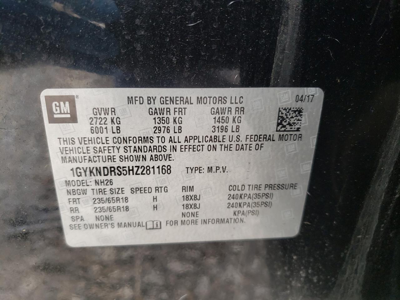 Photo 10 from auction – 2017 CADILLAC XT5 with VIN 1GYKNDRS5HZ281168