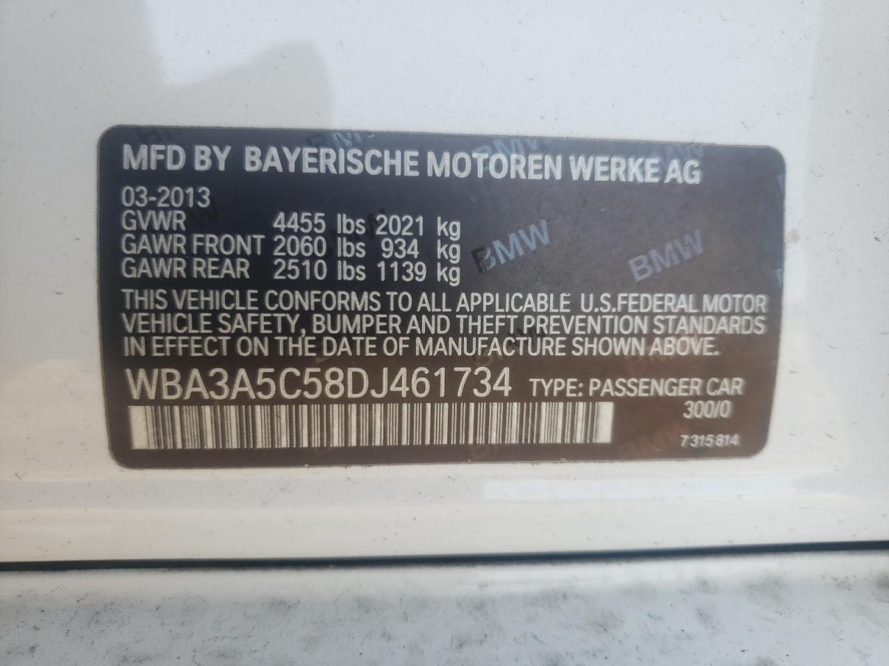 Photo 10 from auction – 2013 BMW 328 I with VIN WBA3A5C58DJ461734