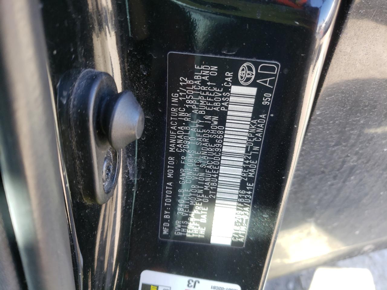 Photo 10 from auction – 2013 TOYOTA COROLLA BA with VIN 2T1BU4EE0DC996680