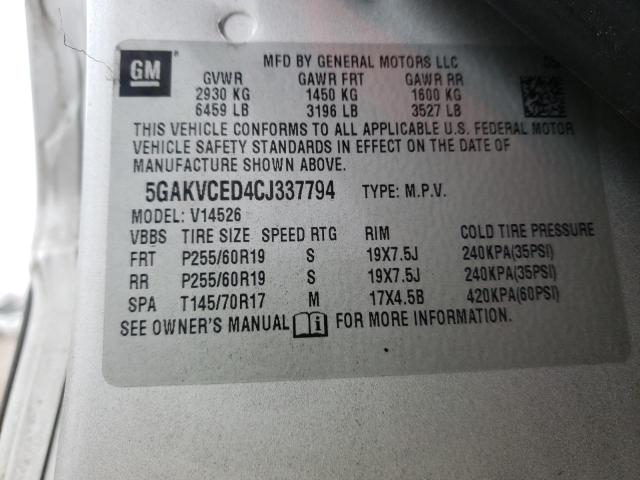 Photo 10 from auction – 2012 BUICK ENCLAVE with VIN 5GAKVCED4CJ337794