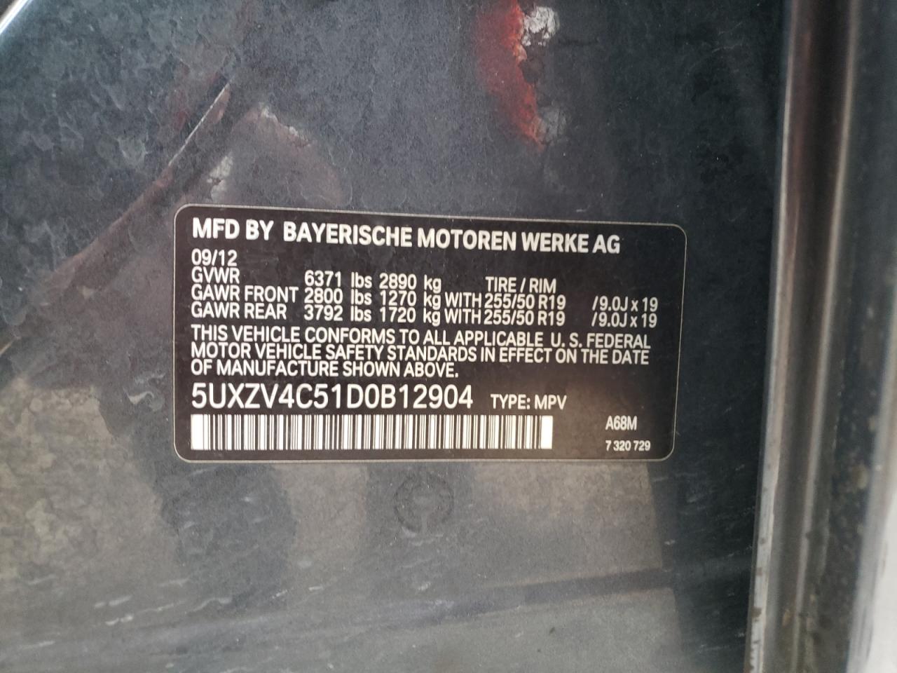 Photo 10 from auction – 2013 BMW X5 XDRIVE3 with VIN 5UXZV4C51D0B12904