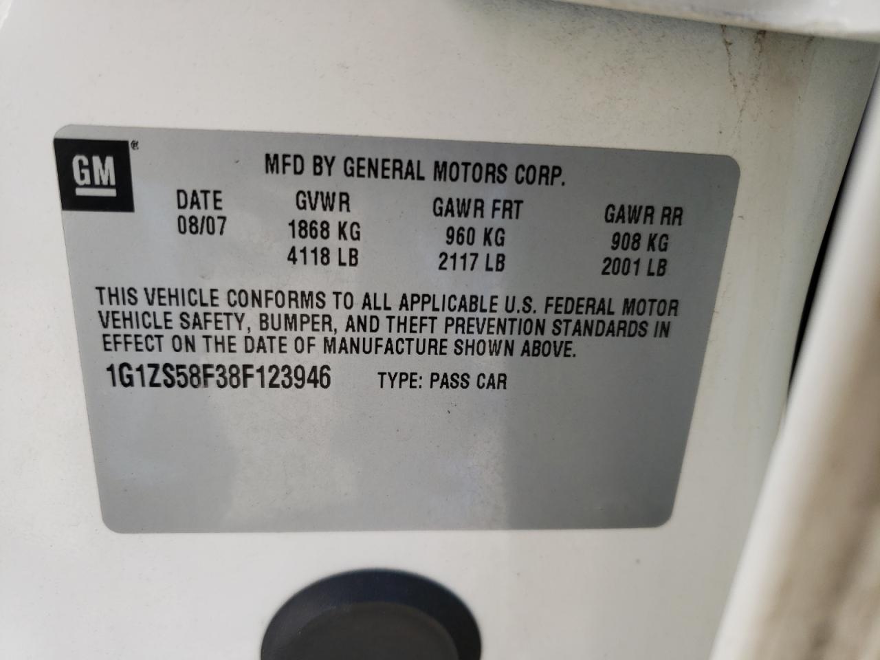 Photo 10 from auction – 2008 CHEVROLET MALIBU LS with VIN 1G1ZS58F38F123946
